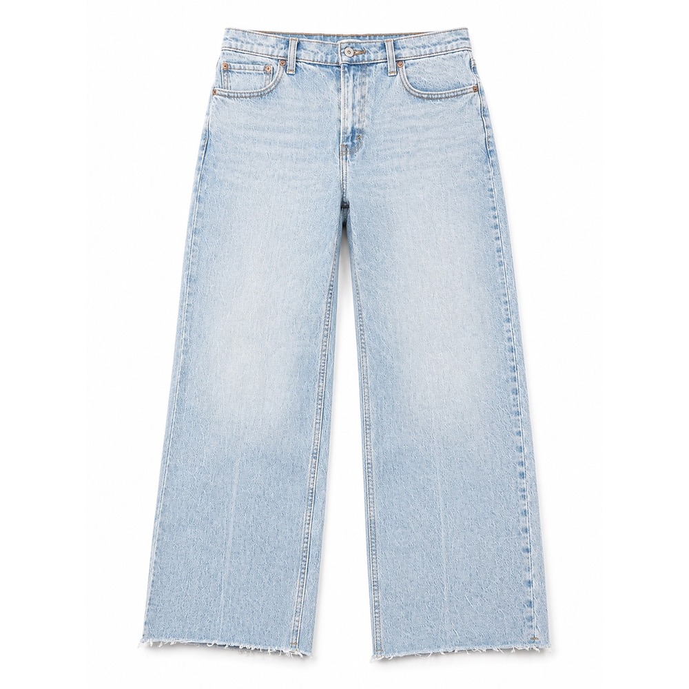 Abercrombie & Fitch 90s Relaxed High Rise Wide Leg Jean Light Wash Raw Hem 29 8S